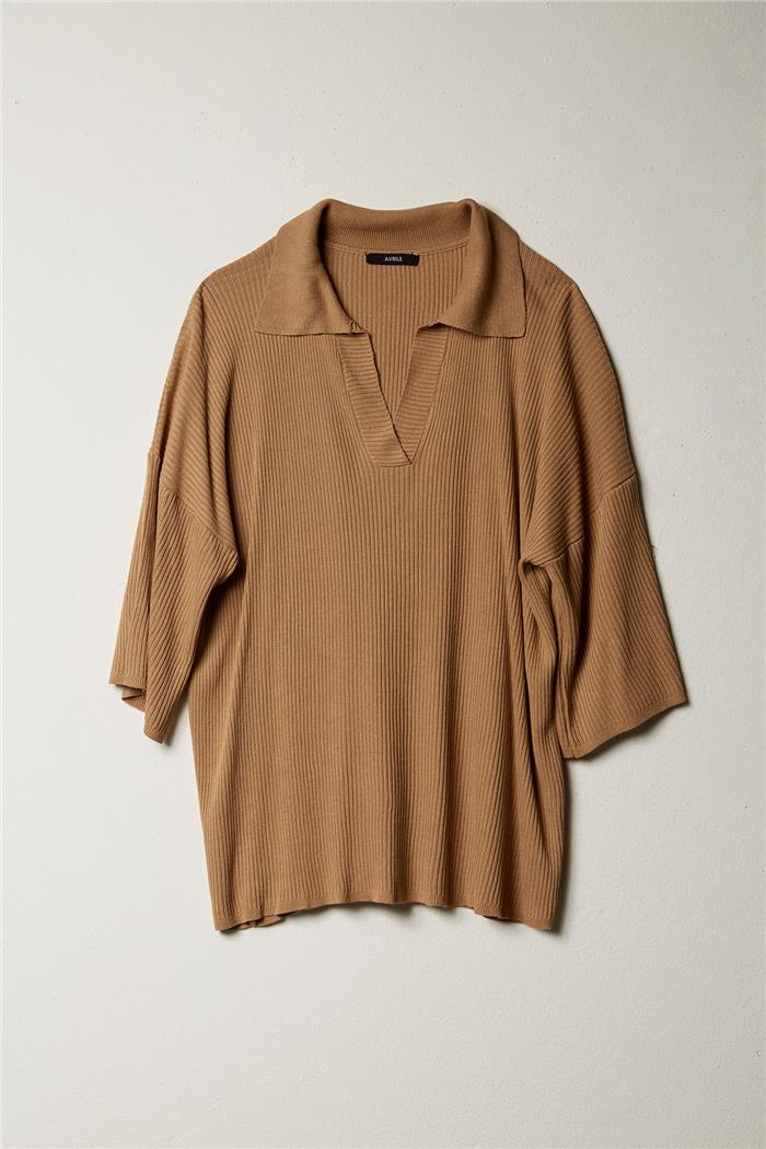 Avrile Kadın Polo Yaka Triko Bluz CAMEL A92305-S
