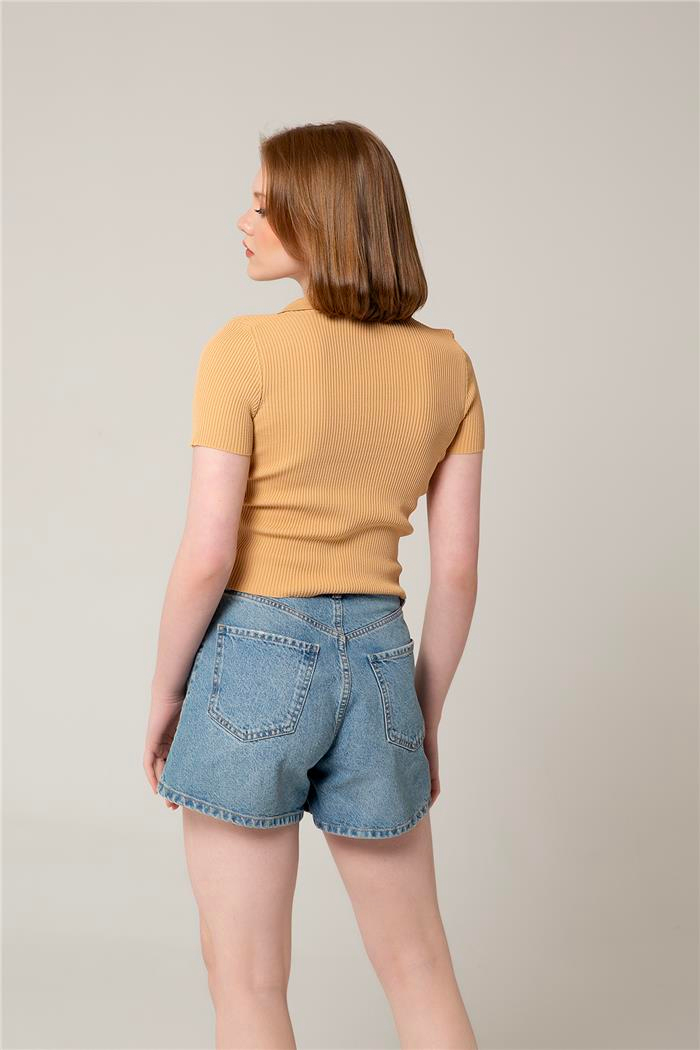 Avrile Kadın Polo Yaka Triko Bluz CAMEL A92299-S