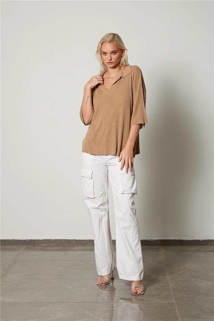Avrile Kadın Polo Yaka Triko Bluz CAMEL A92305-S