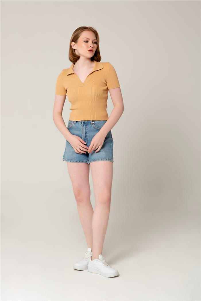 Avrile Kadın Polo Yaka Triko Bluz CAMEL A92299-S