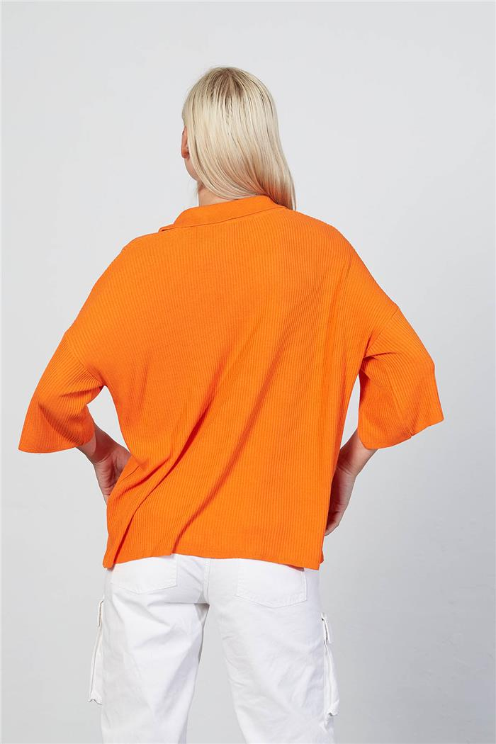 Avrile Kadın Polo Yaka Triko Bluz ORANJ A92305-S