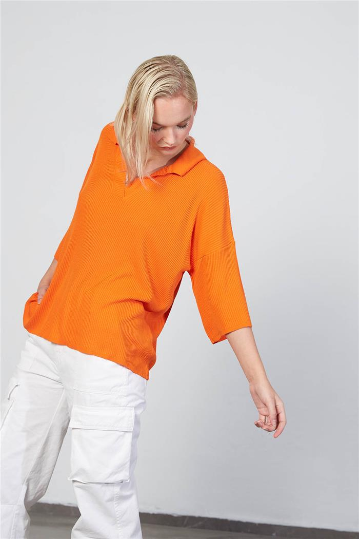 Avrile Kadın Polo Yaka Triko Bluz ORANJ A92305-S