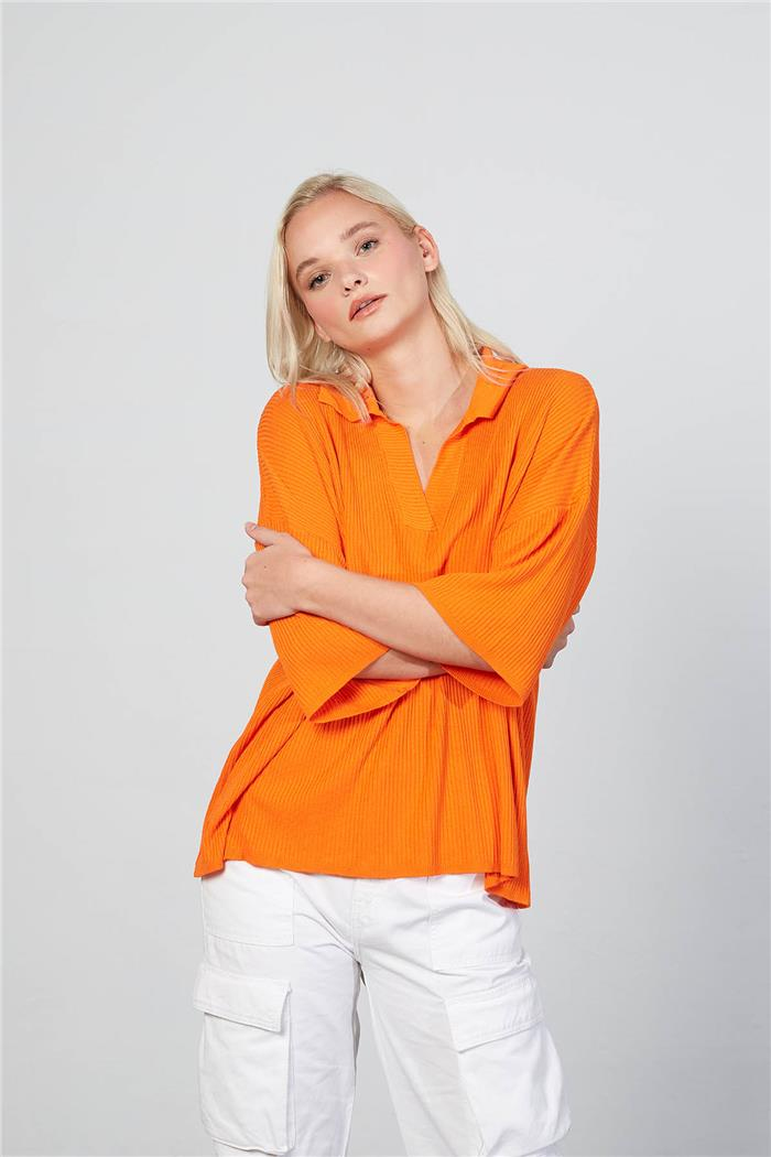 Avrile Kadın Polo Yaka Triko Bluz ORANJ A92305-S