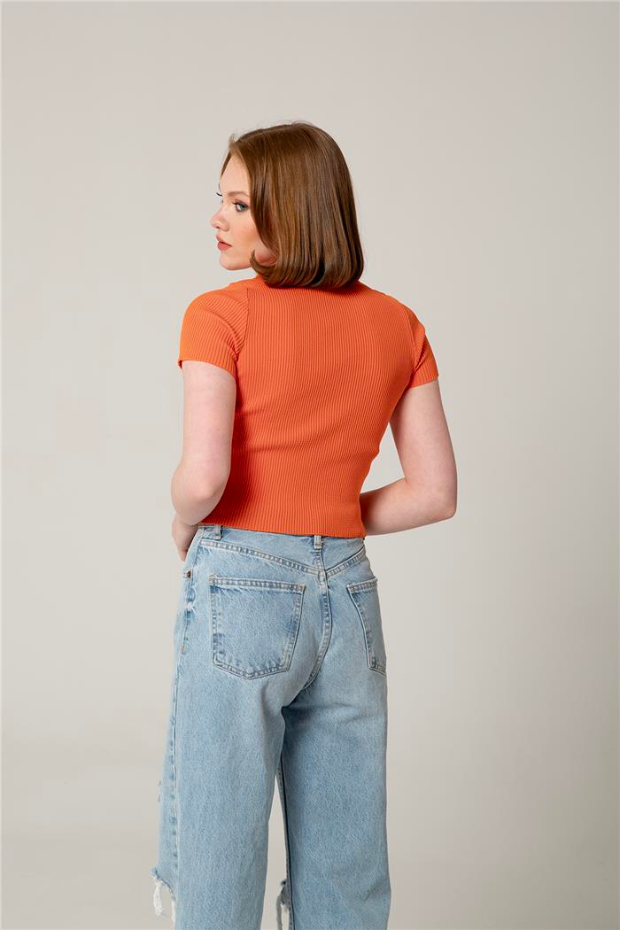 Avrile Kadın Polo Yaka Triko Bluz ORANJ A92299-S