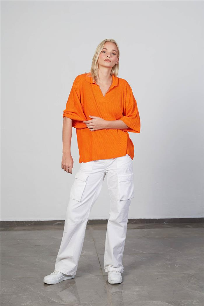 Avrile Kadın Polo Yaka Triko Bluz ORANJ A92305-S