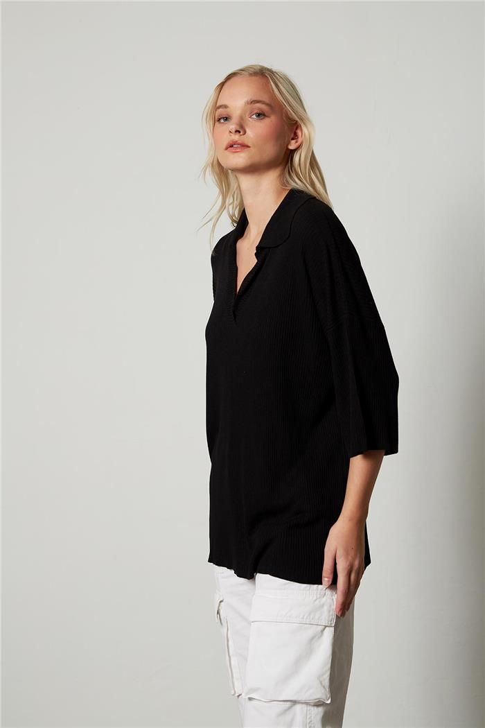 Avrile Kadın Polo Yaka Triko Bluz SİYAH A92305-S