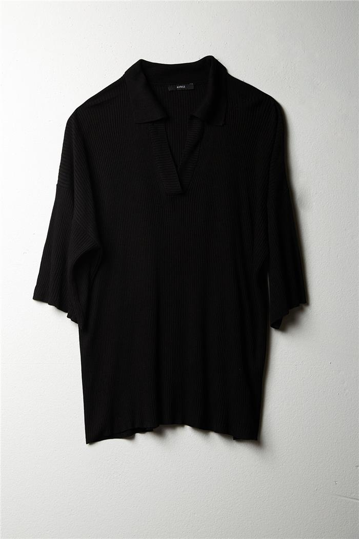 Avrile Kadın Polo Yaka Triko Bluz SİYAH A92305-S