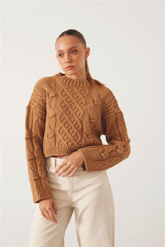 Avrile Kadın Ponponlu Triko Kazak CAMEL A92229-S
