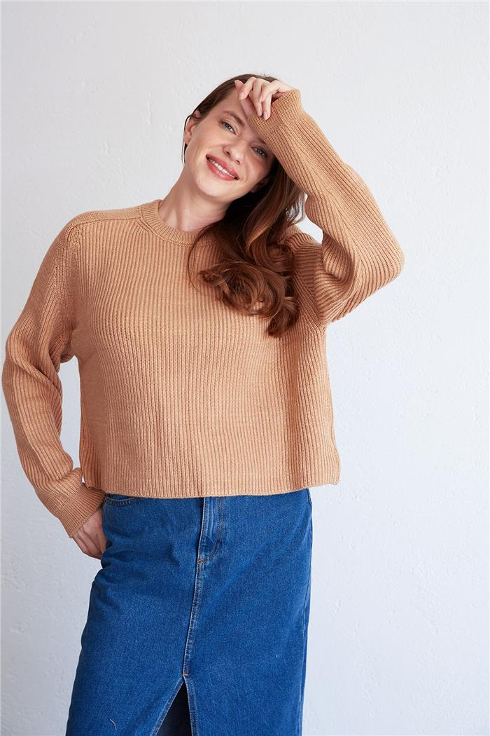 Avrile Kadın Reglan Kol Bisiklet Yaka Kazak CAMEL A92241-S