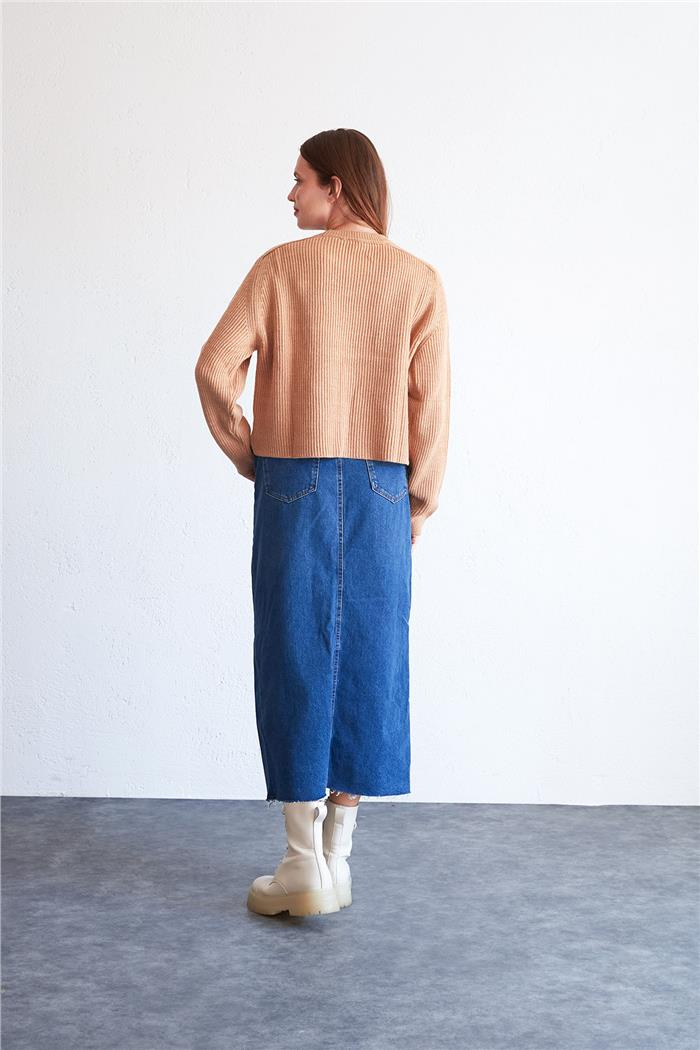 Avrile Kadın Reglan Kol Bisiklet Yaka Kazak CAMEL A92241-S