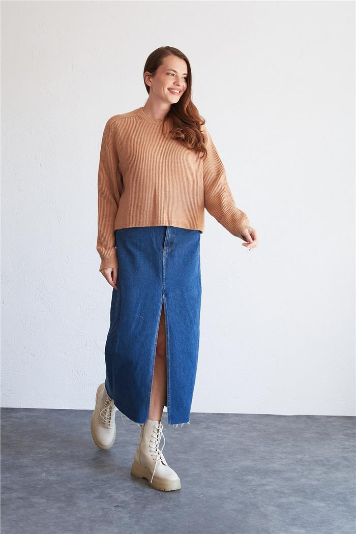 Avrile Kadın Reglan Kol Bisiklet Yaka Kazak CAMEL A92241-S