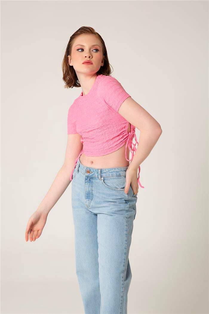 Avrile Kadın Yan Büzgü Detaylı Bluz PEMBE A23-10128