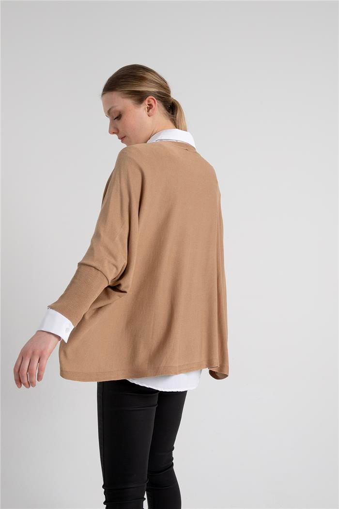 Avrile Kadın Yarasa Kollu Gömlekli Triko Kazak CAMEL A92256-S