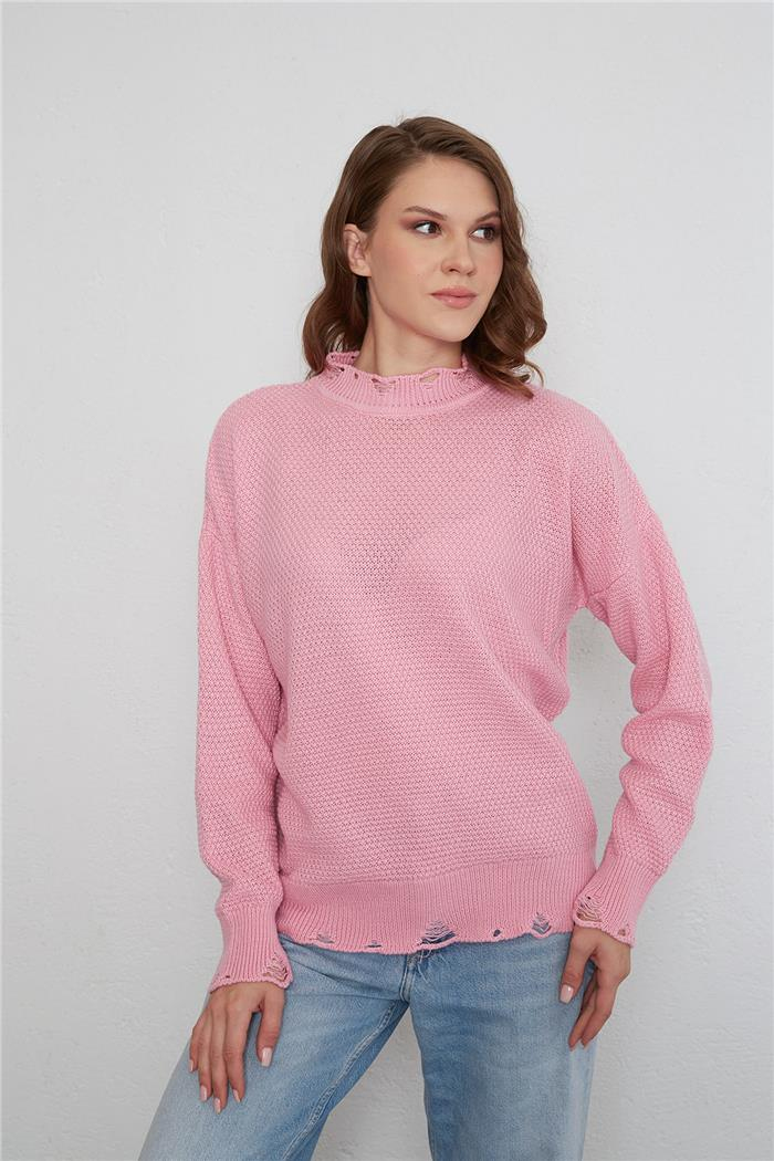Avrile Kadın Yırtık Detaylı Triko Kazak PEMBE A92407-S