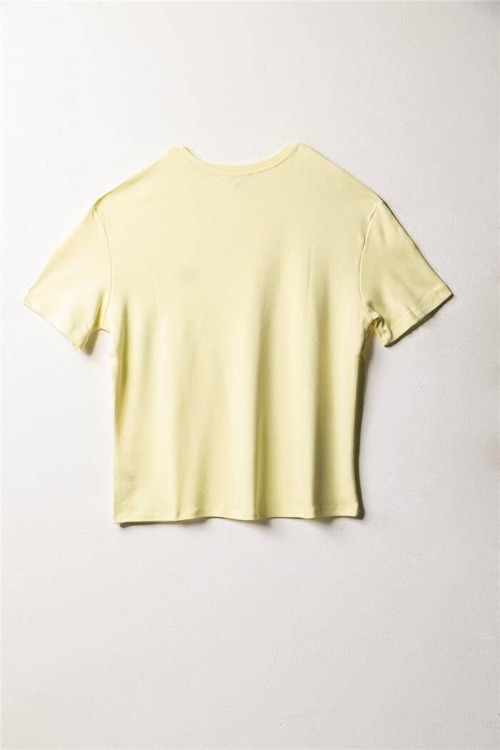 Avrile  KALP NAKIŞLI BİSİKLET YAKA T-SHIRT LİMON SARISI A25-10352
