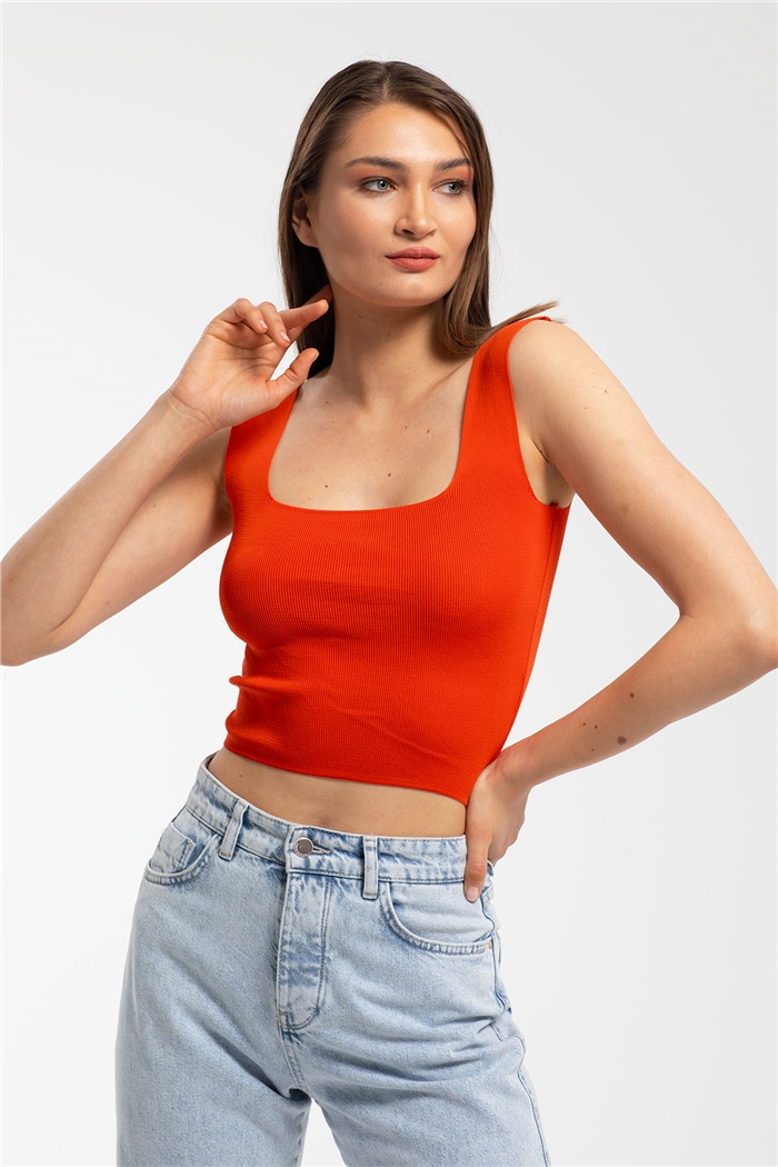 Avrile Kare Yakalı Triko Atlet  KİREMİT  A90779-S