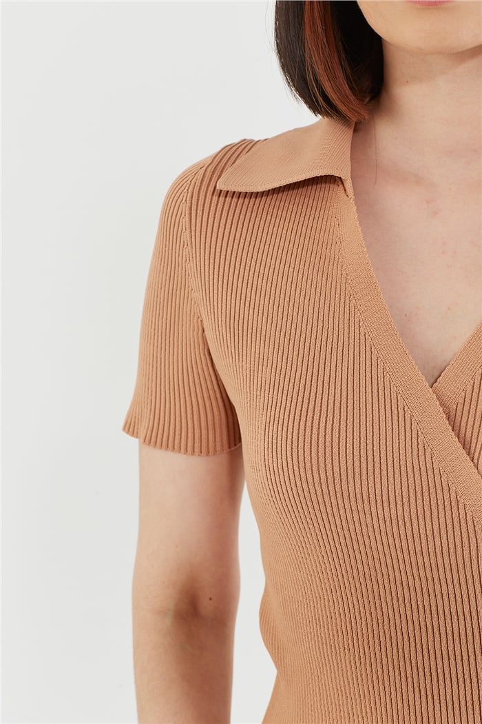 Avrile Kruvaze Polo Yaka Kazak  CAMEL  A92051-S