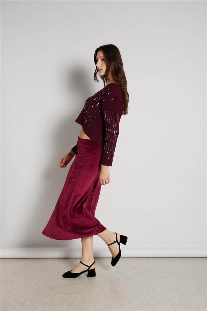 Avrile  PAYETLİ V YAKA KAZAK BORDO TT4387-Z