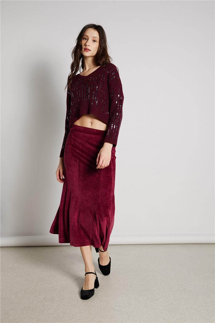 Avrile  PAYETLİ V YAKA KAZAK BORDO TT4387-Z