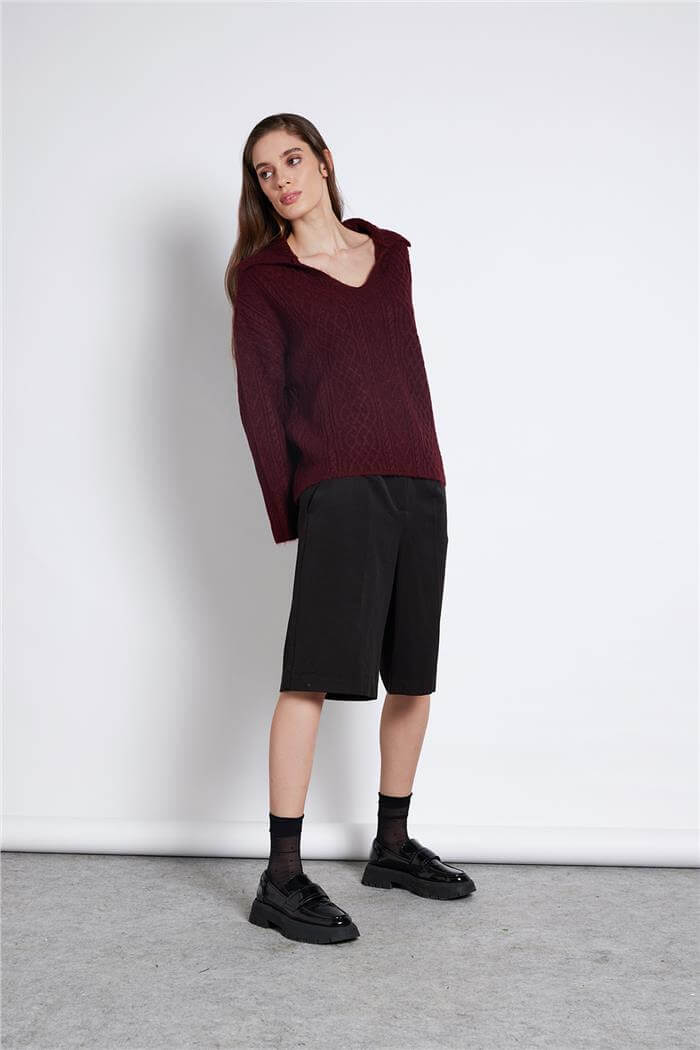 Avrile  Polo Yaka Triko Kazak BORDO A92628-S