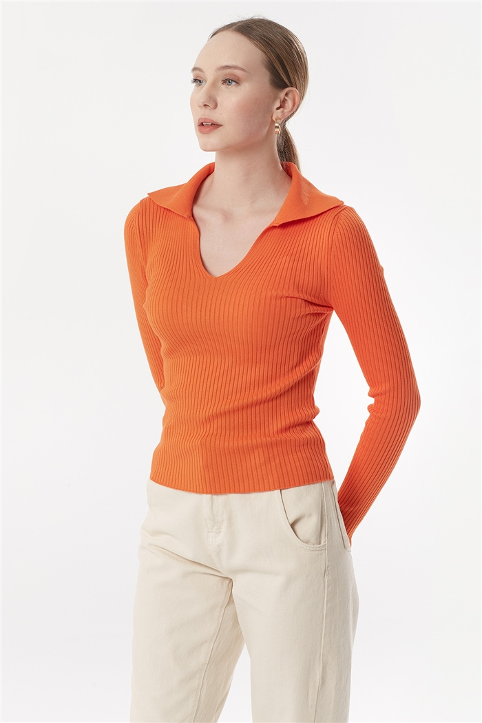 Avrile Polo Yaka Triko Kazak  ORANJ  A92012-S
