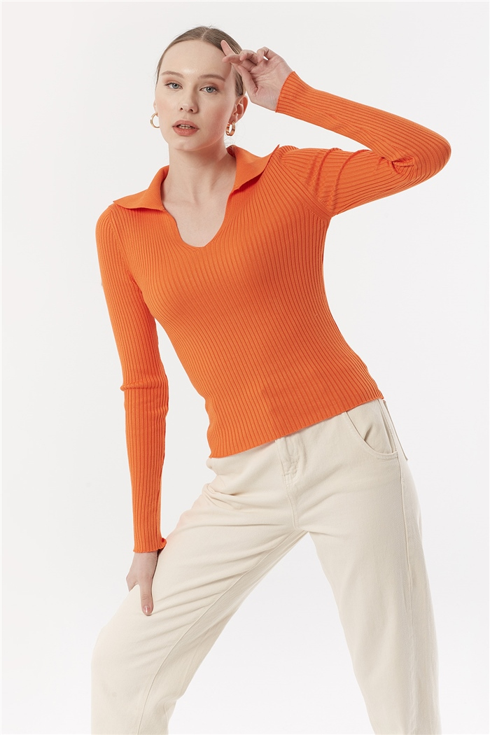 Avrile Polo Yaka Triko Kazak  ORANJ  A92012-S