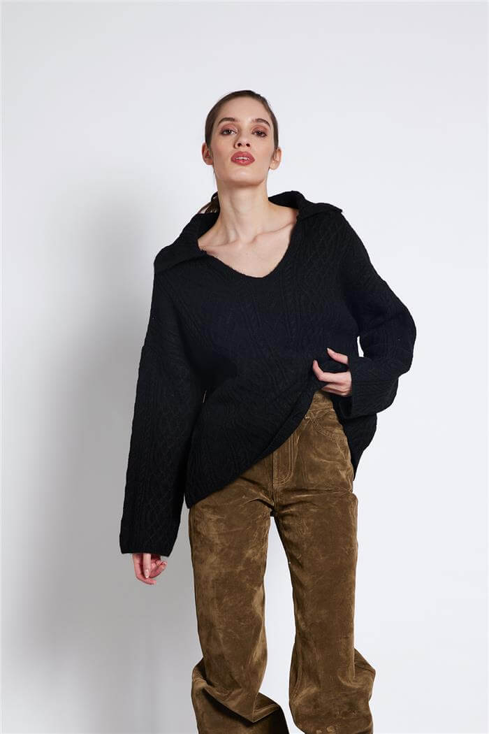 Avrile  Polo Yaka Triko Kazak SİYAH A92628-S