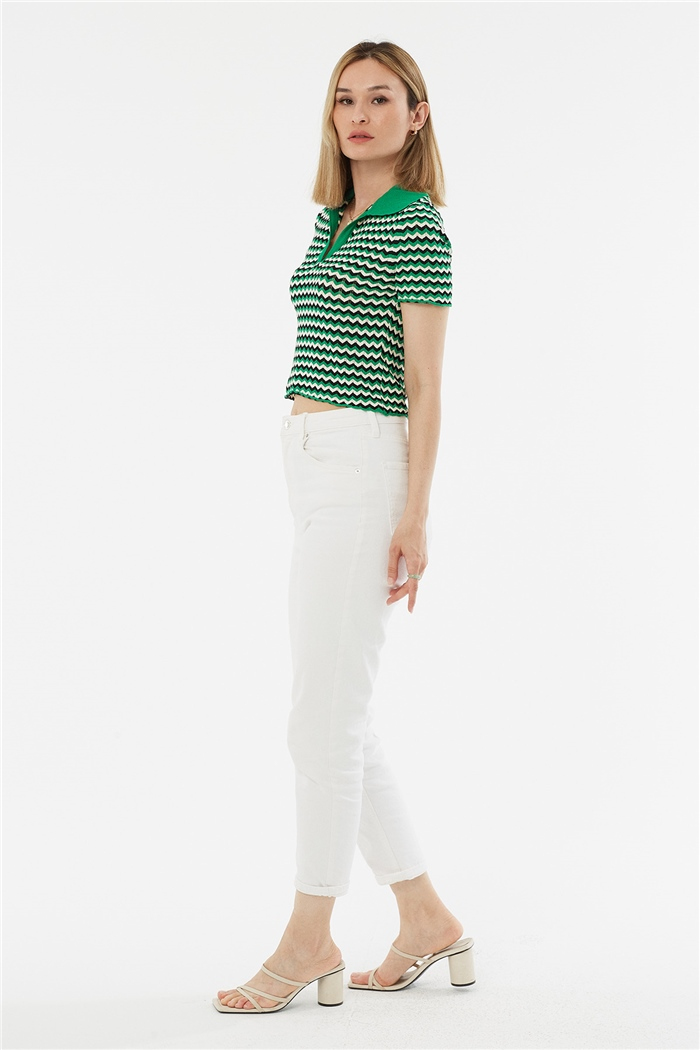 Avrile Polo Yaka Zigzag Desenli Kazak  BENETTON-SİYAH  A92102-S