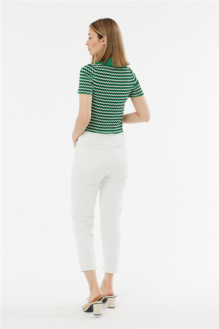 Avrile Polo Yaka Zigzag Desenli Kazak  BENETTON-SİYAH  A92102-S