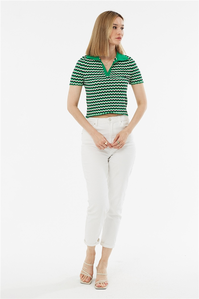 Avrile Polo Yaka Zigzag Desenli Kazak  BENETTON-SİYAH  A92102-S