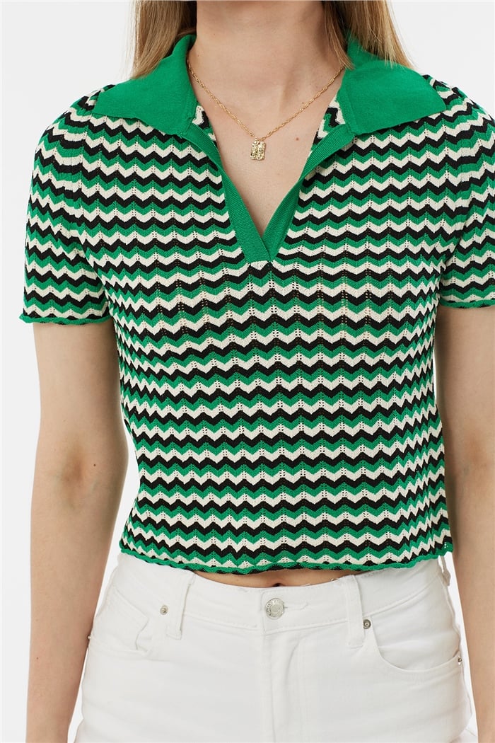 Avrile Polo Yaka Zigzag Desenli Kazak  BENETTON-SİYAH  A92102-S