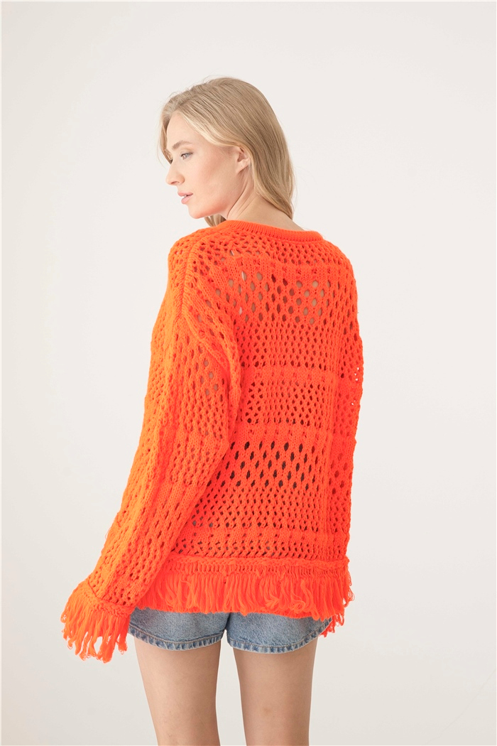 Avrile Saçaklı Triko Kazak  NEON ORANJ  A92201-S