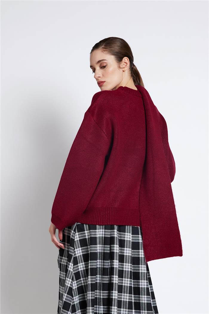 Avrile  ŞAL DETAYLI TRİKO KAZAK BORDO A92633-S