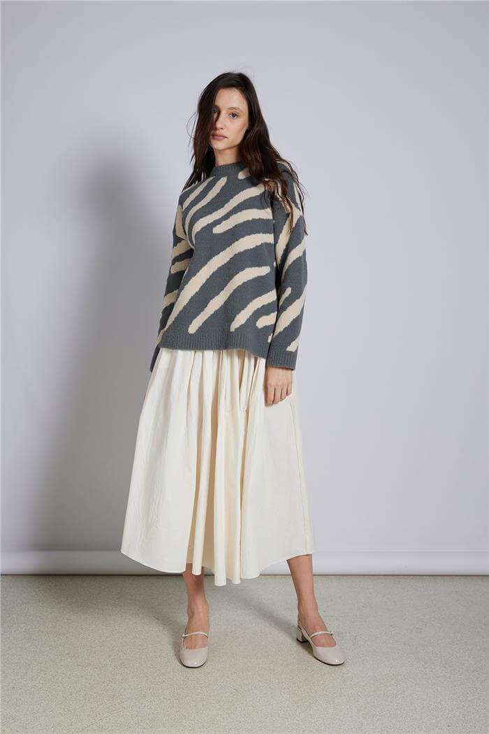 Avrile  ZEBRA DESEN TRİKO KAZAK ANTRASİT-BEJ A92602-S