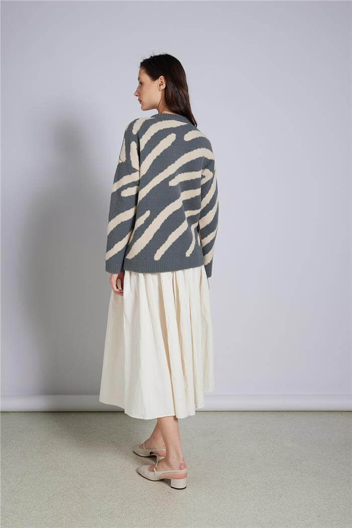Avrile  ZEBRA DESEN TRİKO KAZAK ANTRASİT-BEJ A92602-S