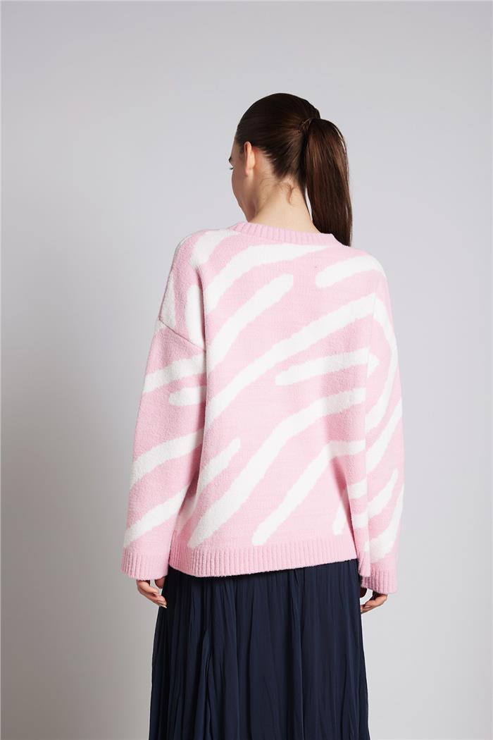 Avrile  ZEBRA DESEN TRİKO KAZAK PEMBE-BEYAZ A92602-S