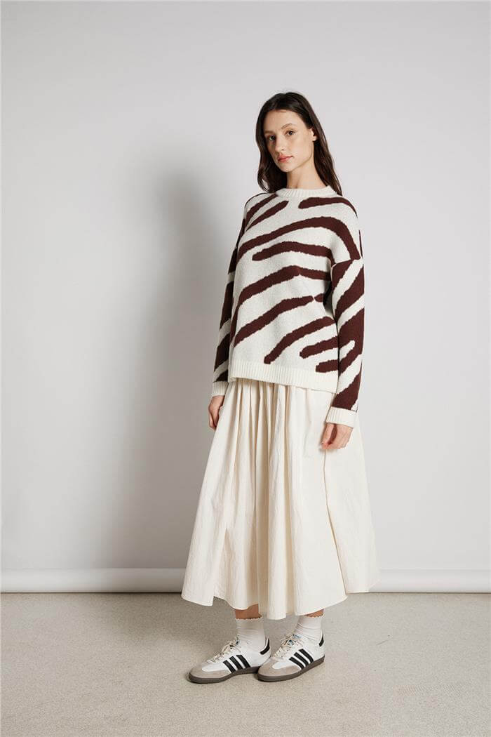 Avrile  ZEBRA DESEN TRİKO KAZAK VANİLYA-KAHVE A92602-S