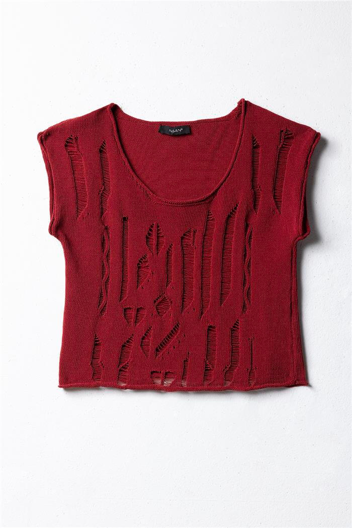Nisan  Ajurlu Triko Bluz BORDO TT4510-Z