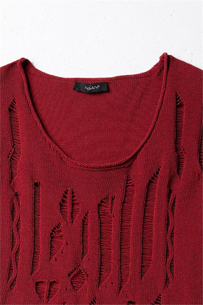 Nisan  Ajurlu Triko Bluz BORDO TT4510-Z