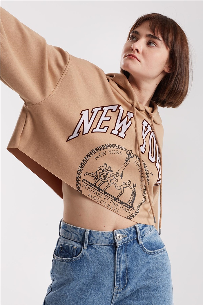 Nisan Baskılı Kısa Sweatshirt  CAMEL  N21-1254