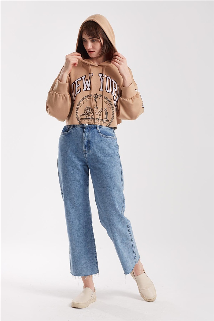 Nisan Baskılı Kısa Sweatshirt  CAMEL  N21-1254