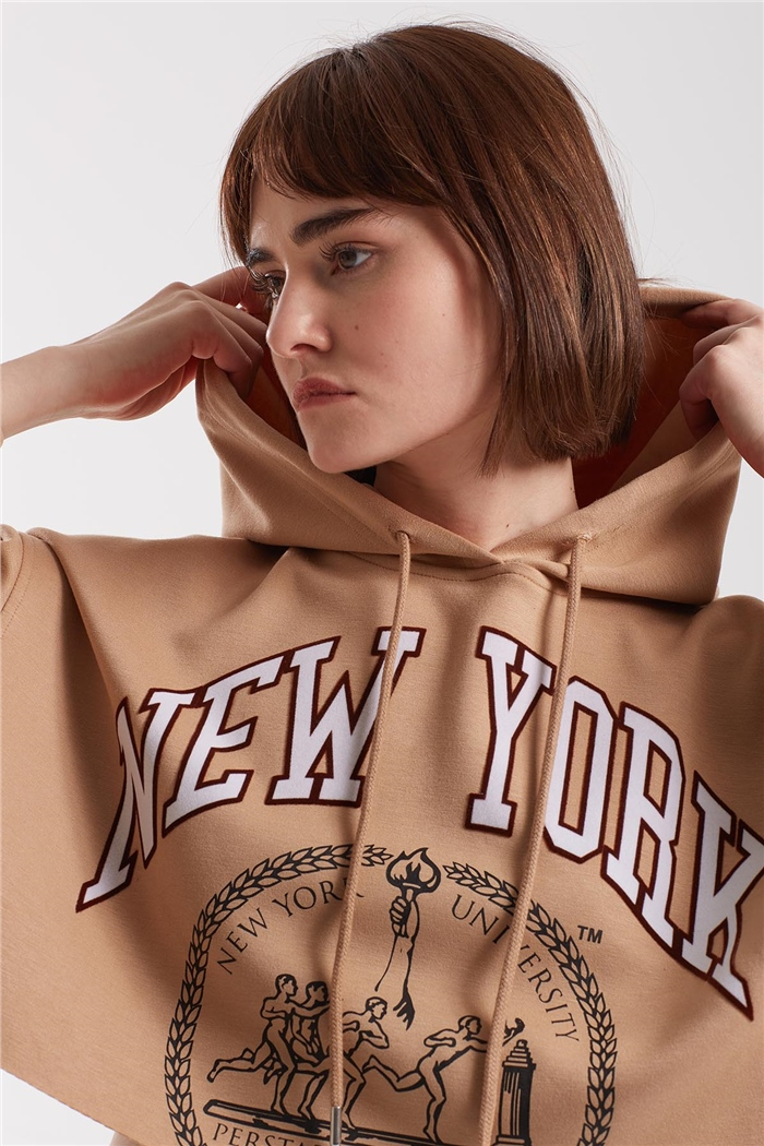 Nisan Baskılı Kısa Sweatshirt  CAMEL  N21-1254