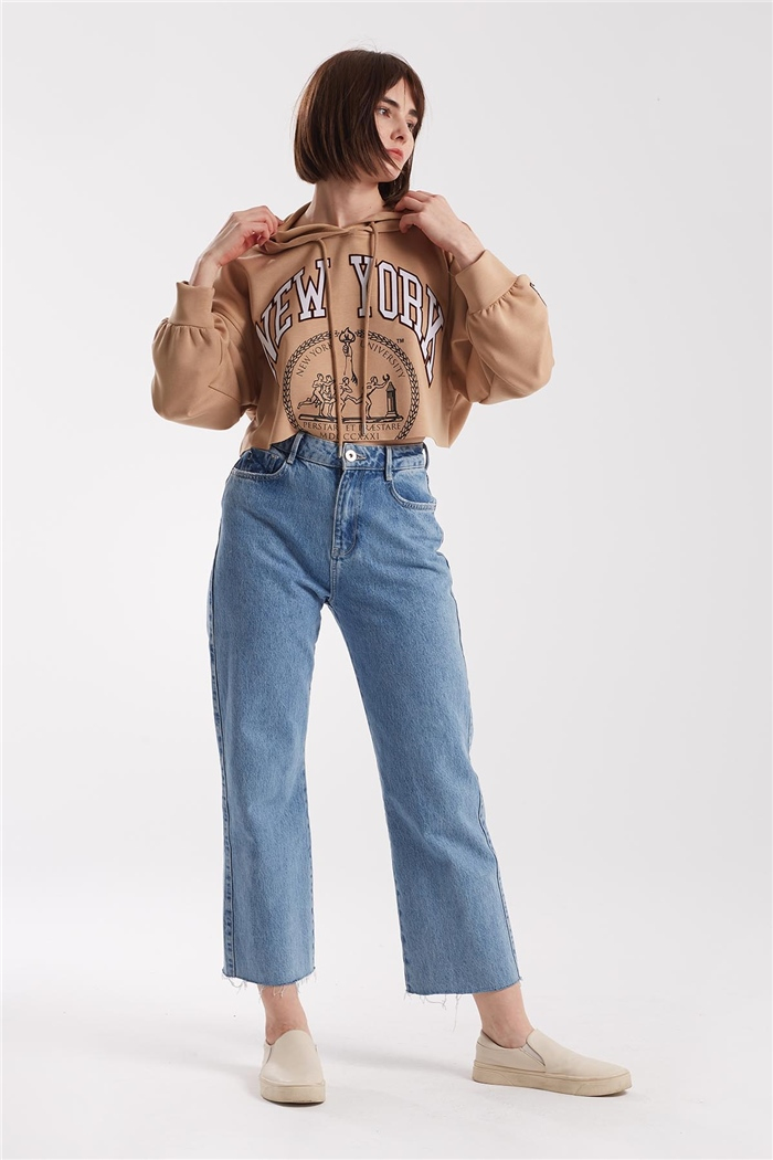 Nisan Baskılı Kısa Sweatshirt  CAMEL  N21-1254