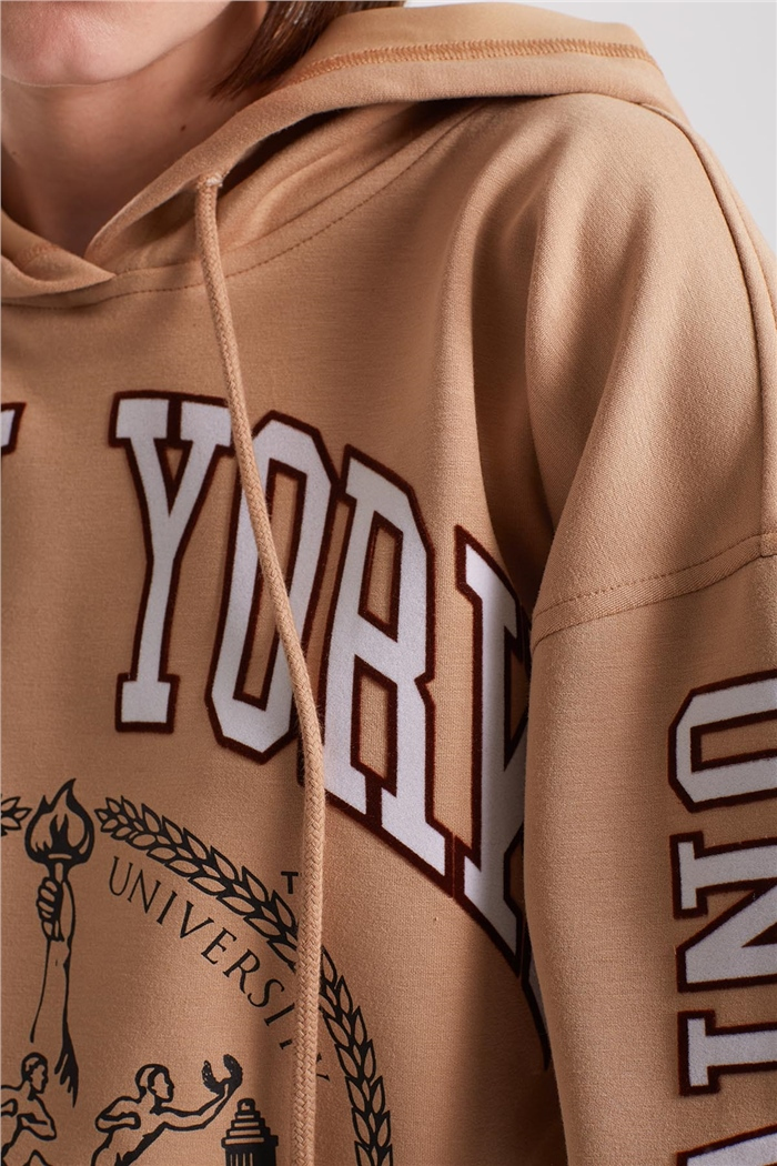 Nisan Baskılı Kısa Sweatshirt  CAMEL  N21-1254