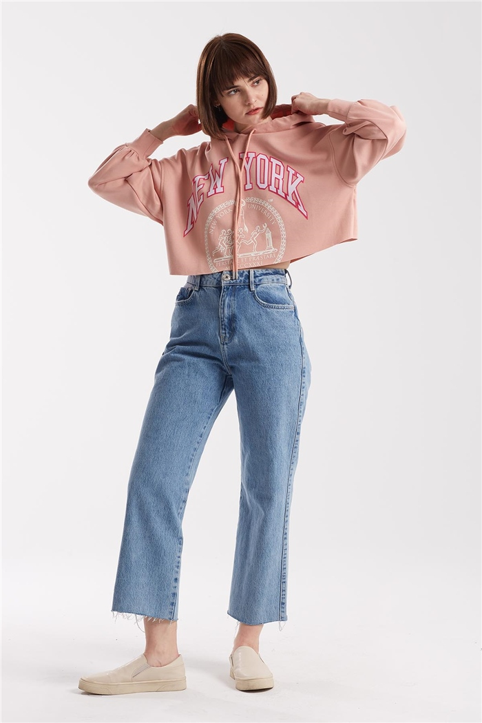Nisan Baskılı Kısa Sweatshirt  PUDRA  N21-1254