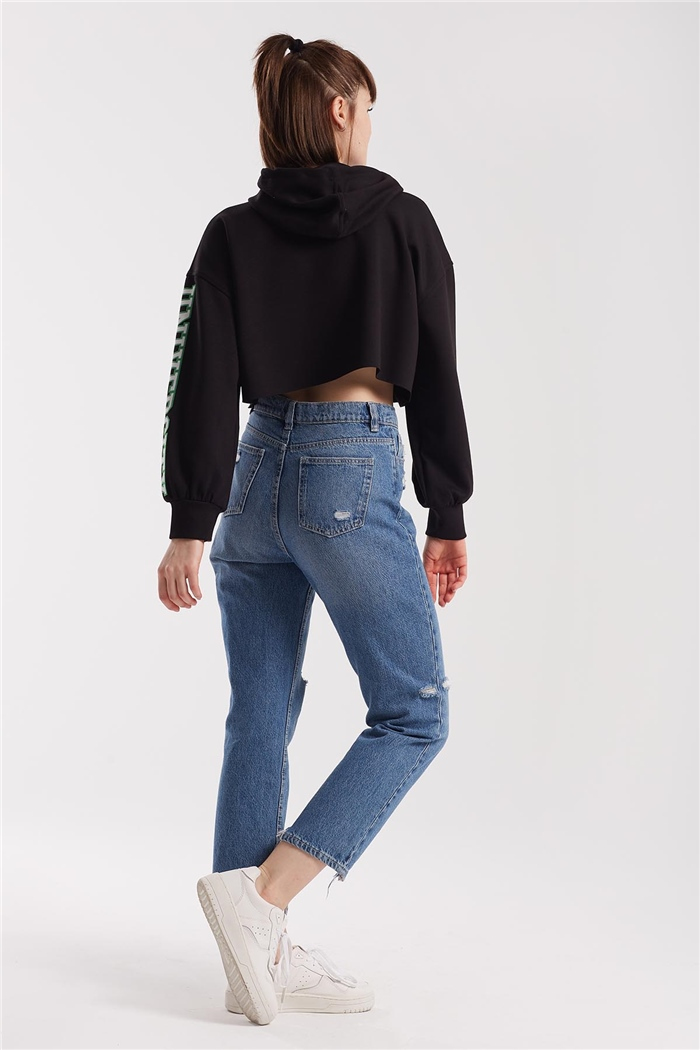 Nisan Baskılı Kısa Sweatshirt  SİYAH  N21-1254