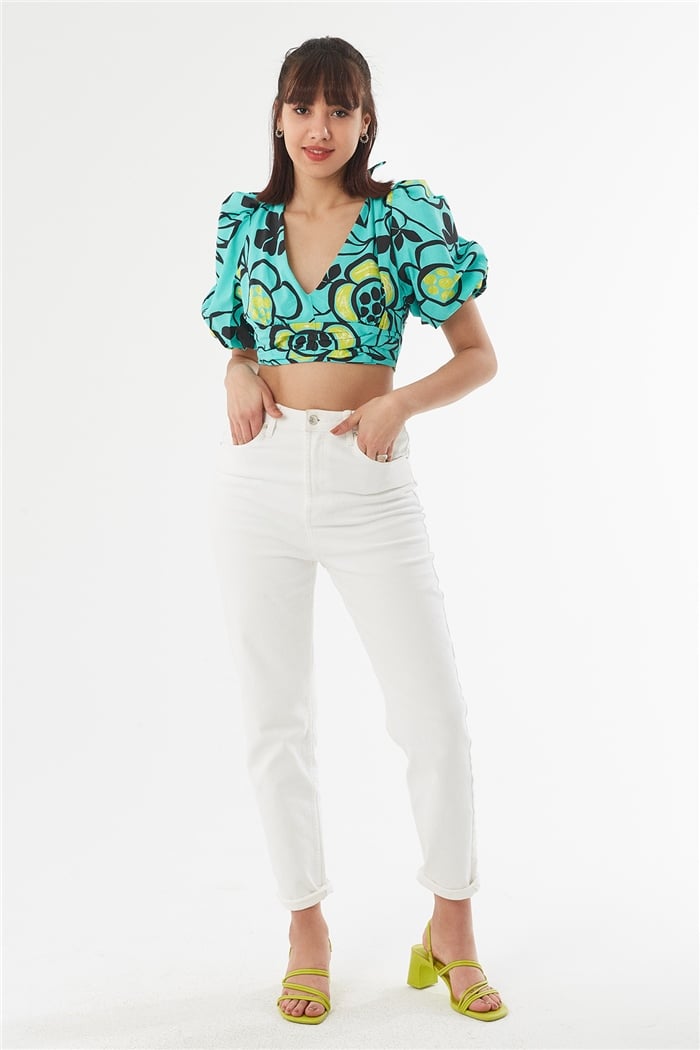 Nisan BEL KORSAJLI BALON KOL BLUZ  AQUA  N22-1409