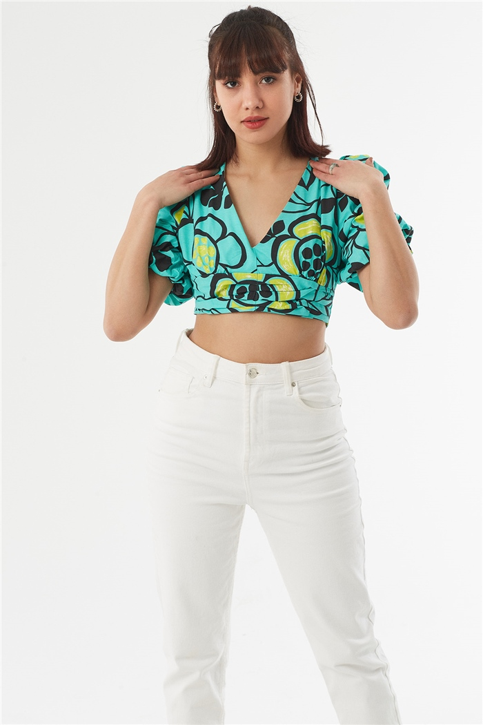 Nisan BEL KORSAJLI BALON KOL BLUZ  AQUA  N22-1409