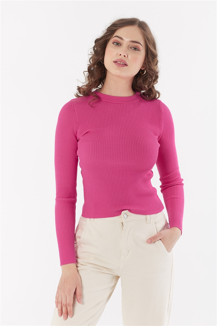 Nisan BİSİKLET YAKA FİTİLLİ TRİKO KAZAK  FUŞYA  TT3412-Z