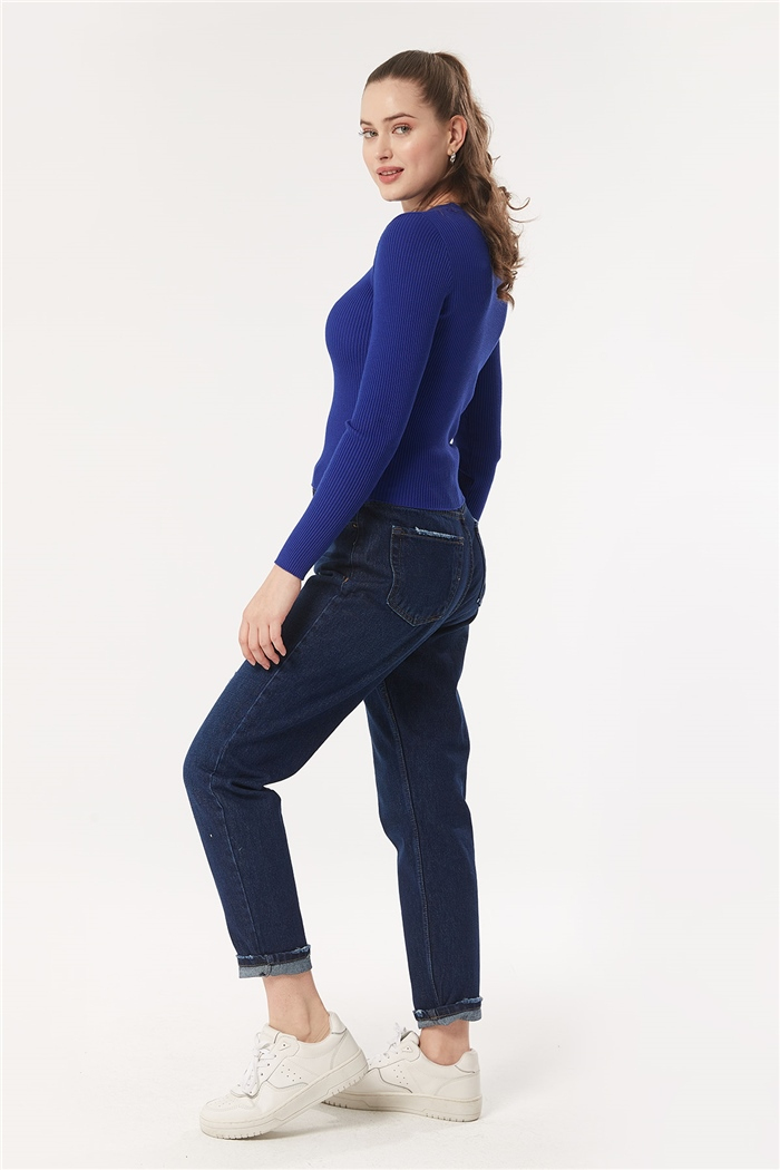 Nisan BİSİKLET YAKA FİTİLLİ TRİKO KAZAK  SAKS  TT3412-Z
